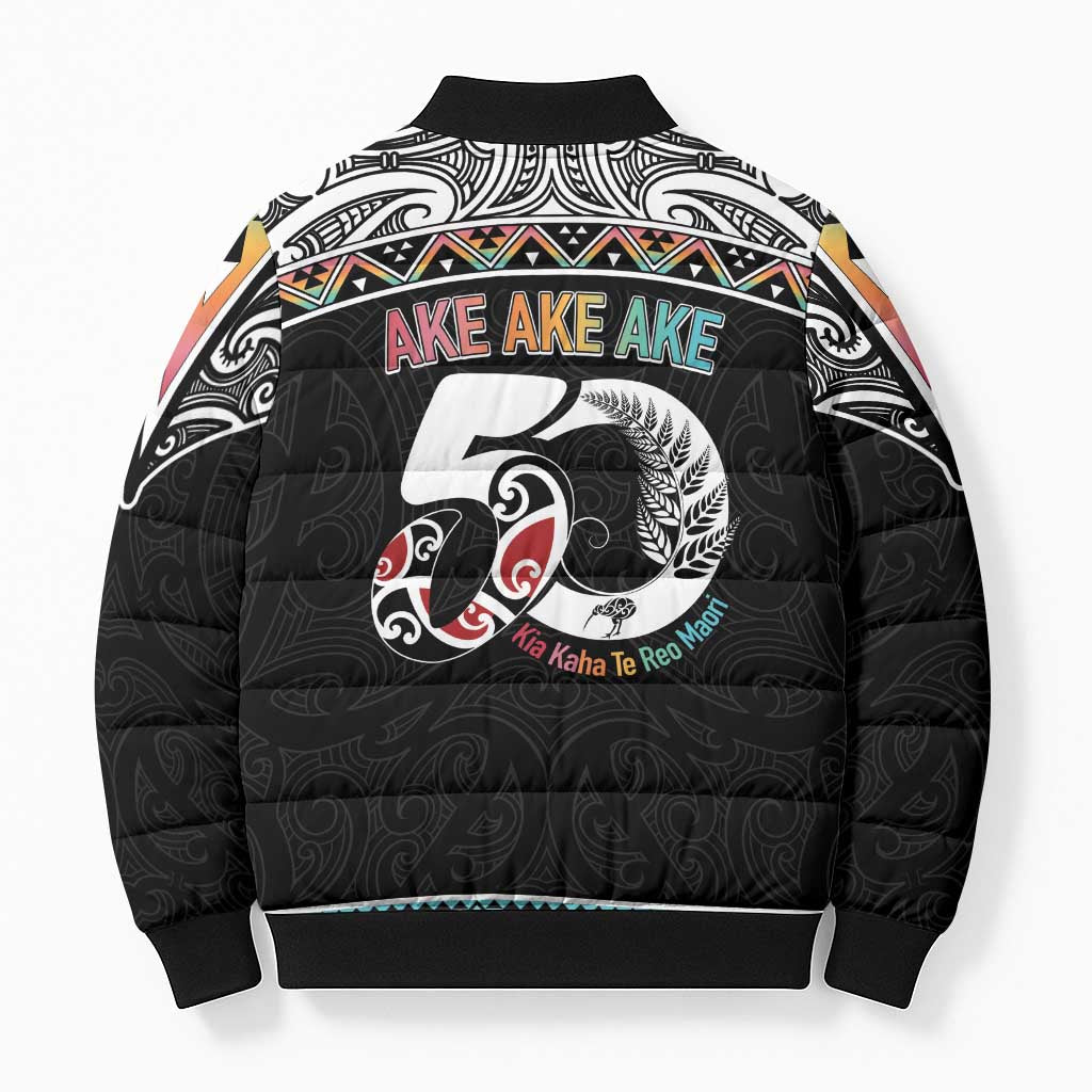50 Years Kia Kaha Te Reo Maori Bomber Puffer Jacket Ake Ake Ake! - Polynesian Pride