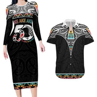 50 Years Kia Kaha Te Reo Maori Couples Matching Long Sleeve Bodycon Dress and Hawaiian Shirt Ake Ake Ake! - Polynesian Pride