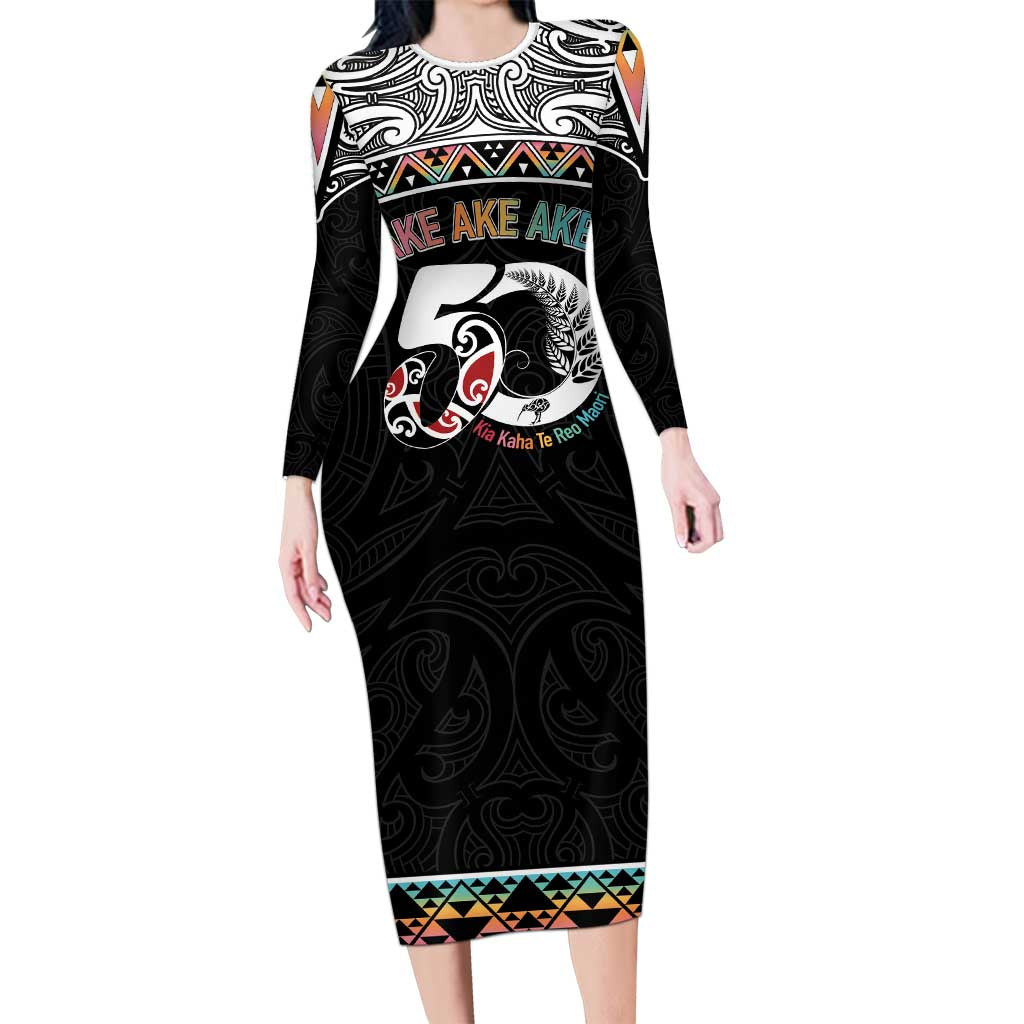 50 Years Kia Kaha Te Reo Maori Family Matching Long Sleeve Bodycon Dress and Hawaiian Shirt Ake Ake Ake! LT7 Mom's Dress White - Polynesian Pride
