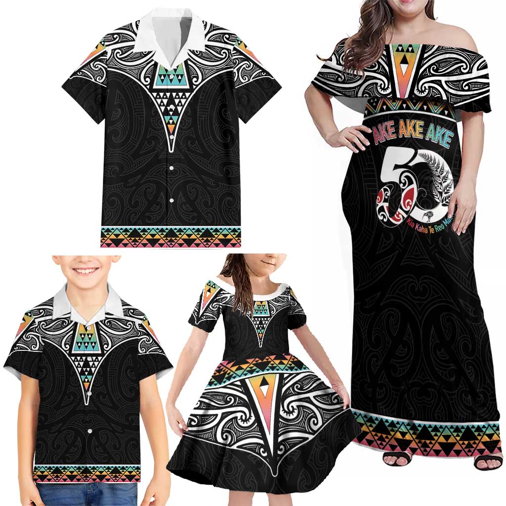 50 Years Kia Kaha Te Reo Maori Family Matching Off Shoulder Maxi Dress and Hawaiian Shirt Ake Ake Ake! - Polynesian Pride