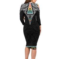 50 Years Kia Kaha Te Reo Maori Long Sleeve Bodycon Dress Ake Ake Ake! - Polynesian Pride