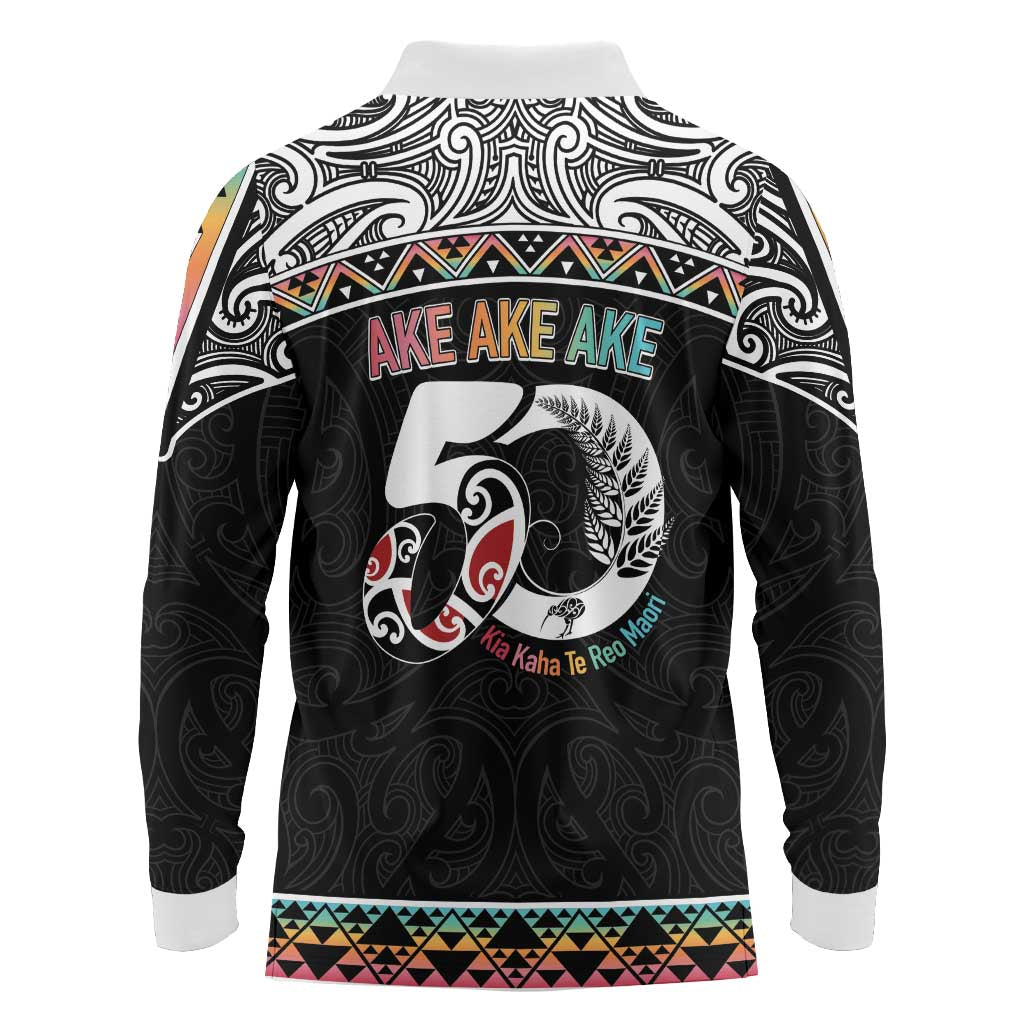 50 Years Kia Kaha Te Reo Maori Long Sleeve Polo Shirt Ake Ake Ake! - Polynesian Pride