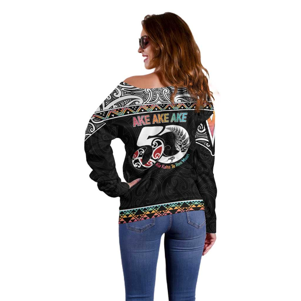 50 Years Kia Kaha Te Reo Maori Off Shoulder Sweater Ake Ake Ake! - Polynesian Pride