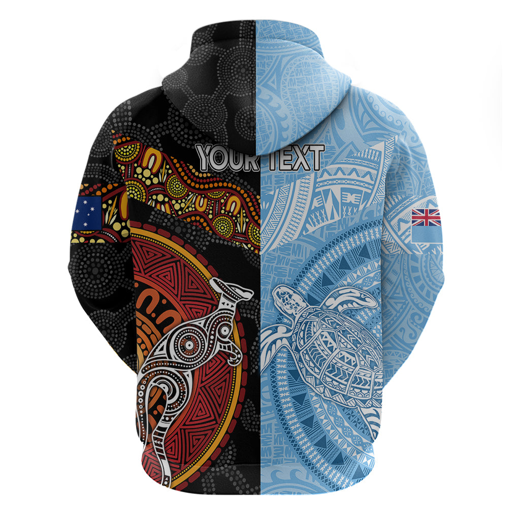 Personalised Fiji and Australia Hoodie Masi Patterns Mix Aboriginal Art LT7 - Polynesian Pride