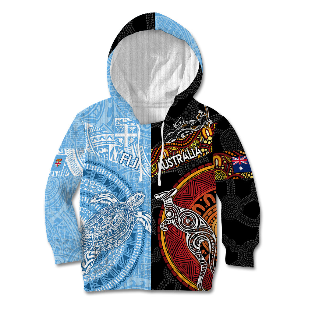 Personalised Fiji and Australia Kid Hoodie Masi Patterns Mix Aboriginal Art LT7 Hoodie Colorful - Polynesian Pride