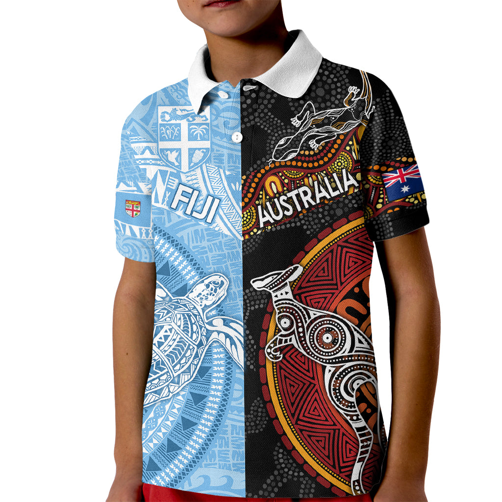 Personalised Fiji and Australia Kid Polo Shirt Masi Patterns Mix Aboriginal Art LT7 Kid Colorful - Polynesian Pride