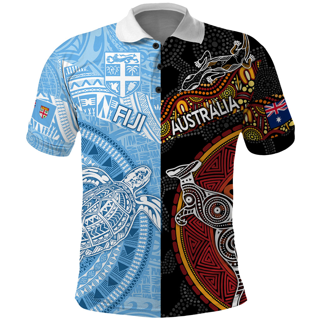 Personalised Fiji and Australia Polo Shirt Masi Patterns Mix Aboriginal Art LT7 Colorful - Polynesian Pride