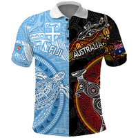 Personalised Fiji and Australia Polo Shirt Masi Patterns Mix Aboriginal Art LT7 Colorful - Polynesian Pride