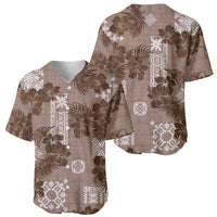 Vintage Hawaii Baseball Jersey Hibiscus Mix Hawaiian Quilt Patches - Brown LT7 - Polynesian Pride