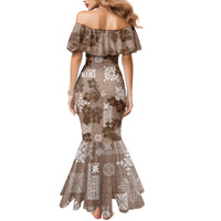 Vintage Hawaii Family Matching Mermaid Dress and Hawaiian Shirt Hibiscus Mix Hawaiian Quilt Patches - Brown LT7 - Polynesian Pride