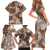 Vintage Hawaii Family Matching Short Sleeve Bodycon Dress and Hawaiian Shirt Hibiscus Mix Hawaiian Quilt Patches - Brown LT7 - Polynesian Pride