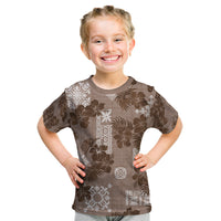 Vintage Hawaii Kid T Shirt Hibiscus Mix Hawaiian Quilt Patches - Brown LT7 Brown - Polynesian Pride