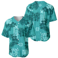 Vintage Hawaii Baseball Jersey Hibiscus Mix Hawaiian Quilt Patches - Teal LT7 - Polynesian Pride