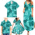 Vintage Hawaii Family Matching Summer Maxi Dress and Hawaiian Shirt Hibiscus Mix Hawaiian Quilt Patches - Teal LT7 - Polynesian Pride