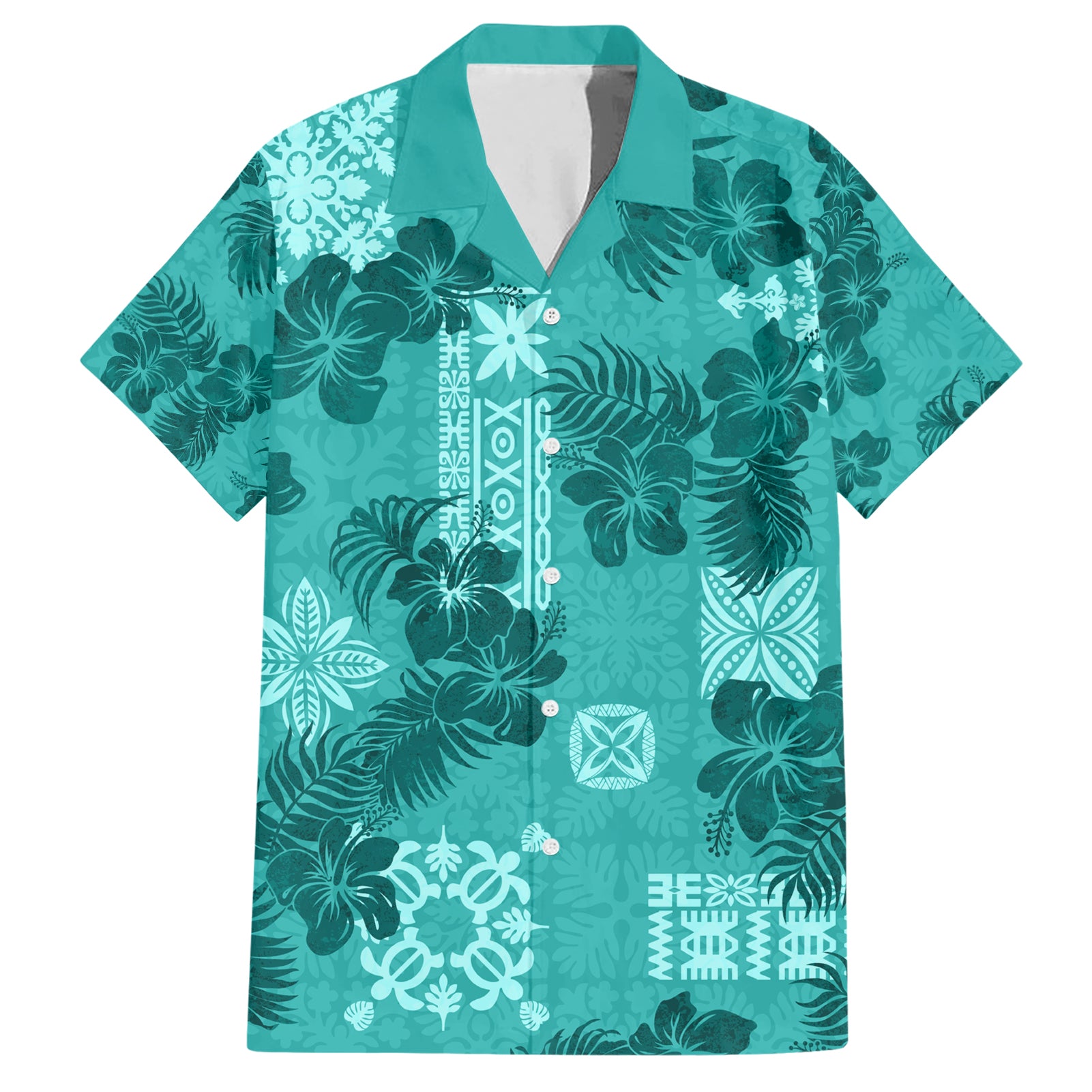 Vintage Hawaii Hawaiian Shirt Hibiscus Mix Hawaiian Quilt Patches - Teal LT7 Teal - Polynesian Pride