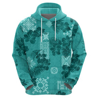Vintage Hawaii Hoodie Hibiscus Mix Hawaiian Quilt Patches - Teal LT7 - Polynesian Pride