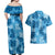 Hawaii Tapa Couples Matching Off Shoulder Maxi Dress and Hawaiian Shirt Hibiscus Mix Hawaiian Quilt Patches - Blue LT7 - Polynesian Pride