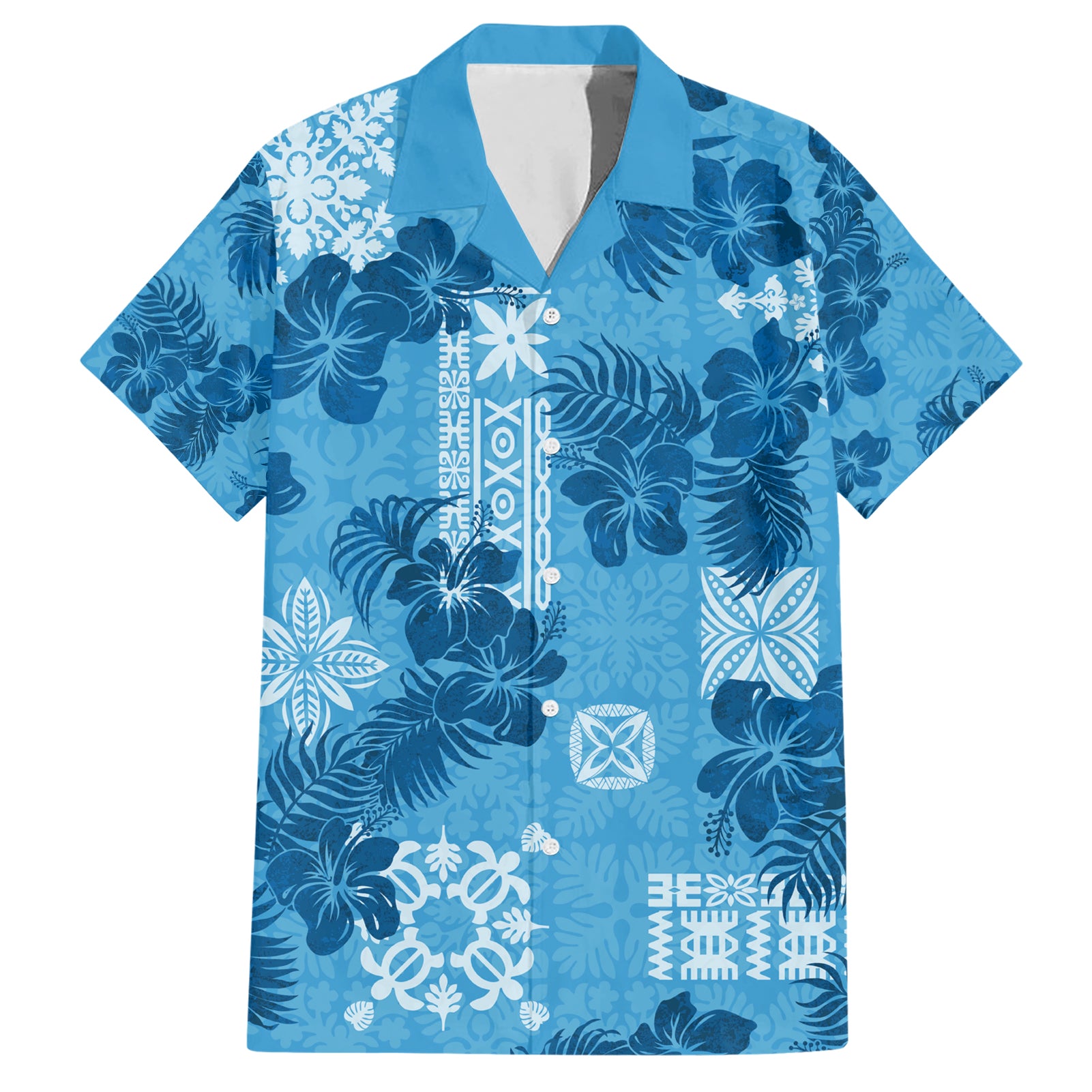 Hawaii Tapa Hawaiian Shirt Hibiscus Mix Hawaiian Quilt Patches - Blue LT7 Blue - Polynesian Pride