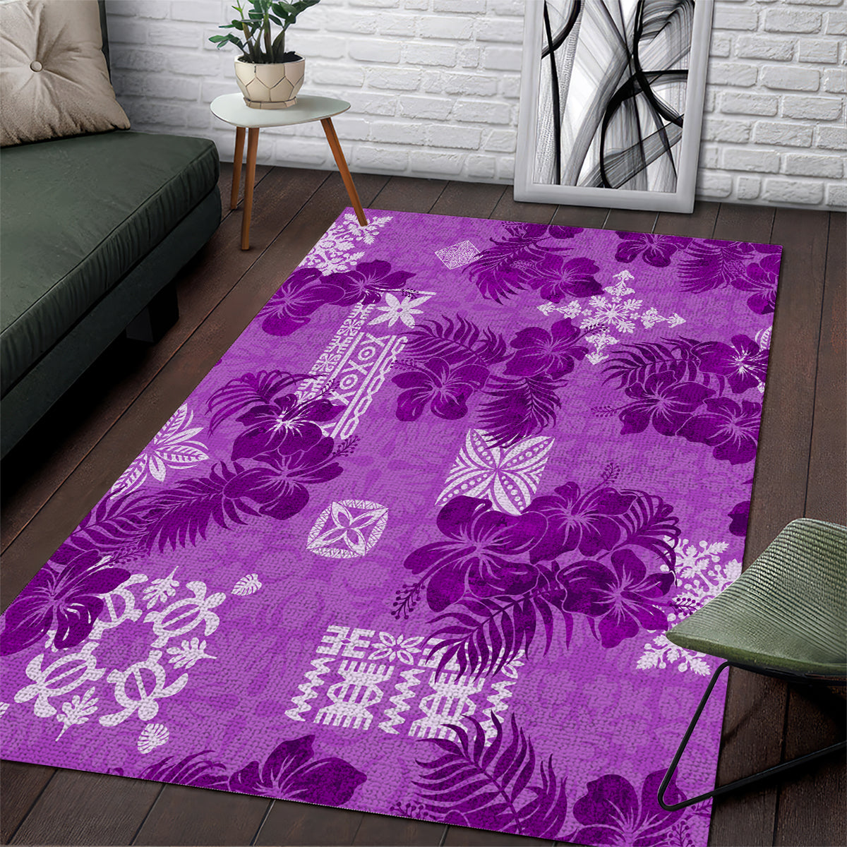 Hawaii Tapa Area Rug Hibiscus Mix Hawaiian Quilt Patches - Violet LT7 Violet - Polynesian Pride