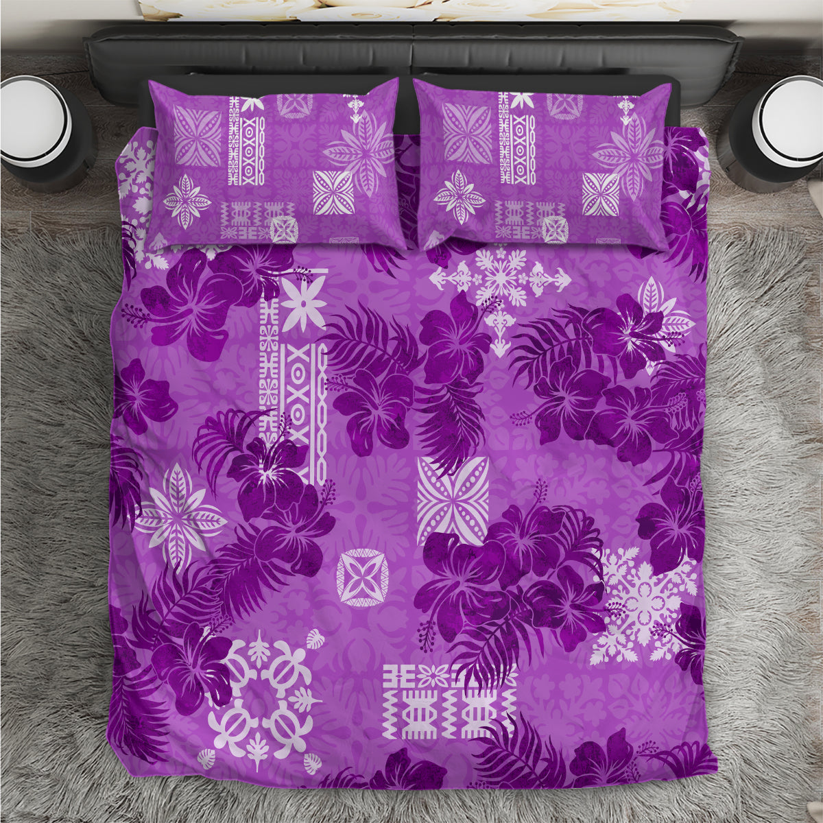 Hawaii Tapa Bedding Set Hibiscus Mix Hawaiian Quilt Patches - Violet LT7 Violet - Polynesian Pride