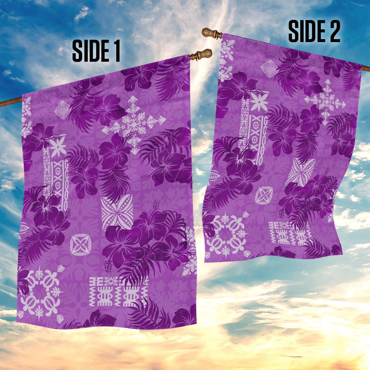 Hawaii Tapa Garden Flag Hibiscus Mix Hawaiian Quilt Patches - Violet LT7 - Polynesian Pride