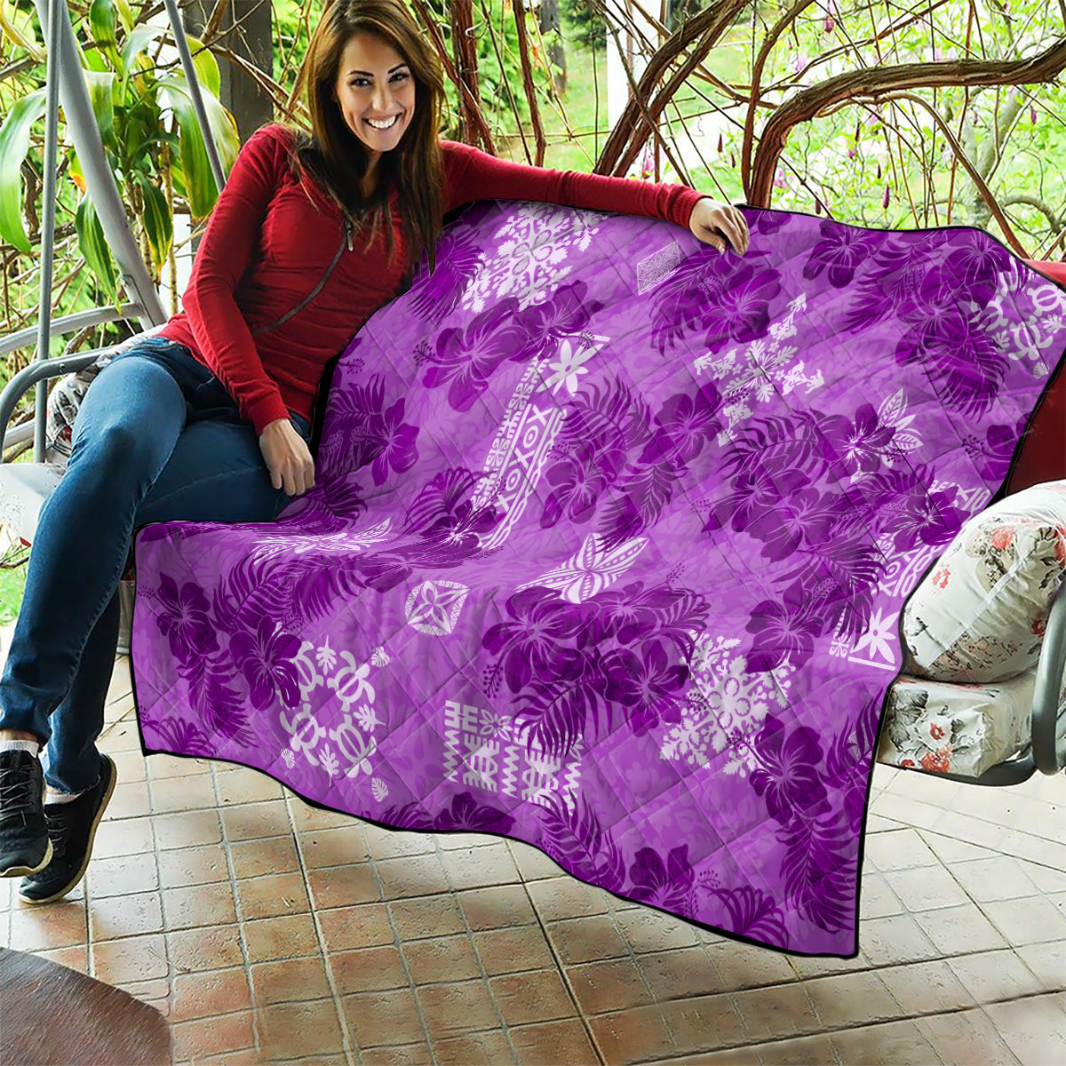 Hawaii Tapa Quilt Hibiscus Mix Hawaiian Quilt Patches - Violet LT7 - Polynesian Pride