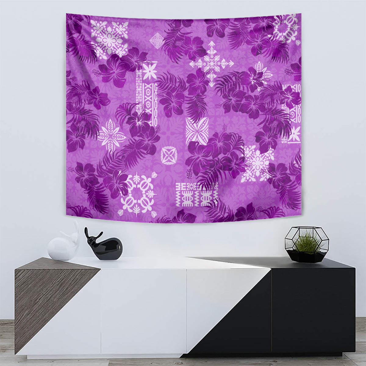 Hawaii Tapa Tapestry Hibiscus Mix Hawaiian Quilt Patches - Violet LT7 - Polynesian Pride