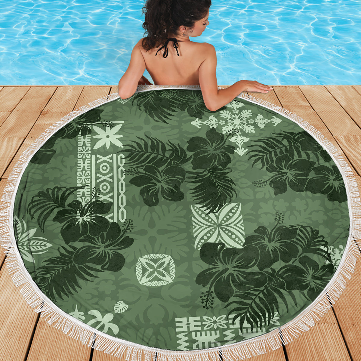 Hawaii Tapa Beach Blanket Hibiscus Mix Hawaiian Quilt Patches - Sage Green LT7 - Polynesian Pride