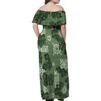 Hawaii Tapa Family Matching Off Shoulder Maxi Dress and Hawaiian Shirt Hibiscus Mix Hawaiian Quilt Patches - Sage Green LT7 - Polynesian Pride