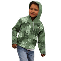 Hawaii Tapa Kid Hoodie Hibiscus Mix Hawaiian Quilt Patches - Sage Green LT7 - Polynesian Pride