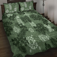 Hawaii Tapa Quilt Bed Set Hibiscus Mix Hawaiian Quilt Patches - Sage Green LT7 - Polynesian Pride
