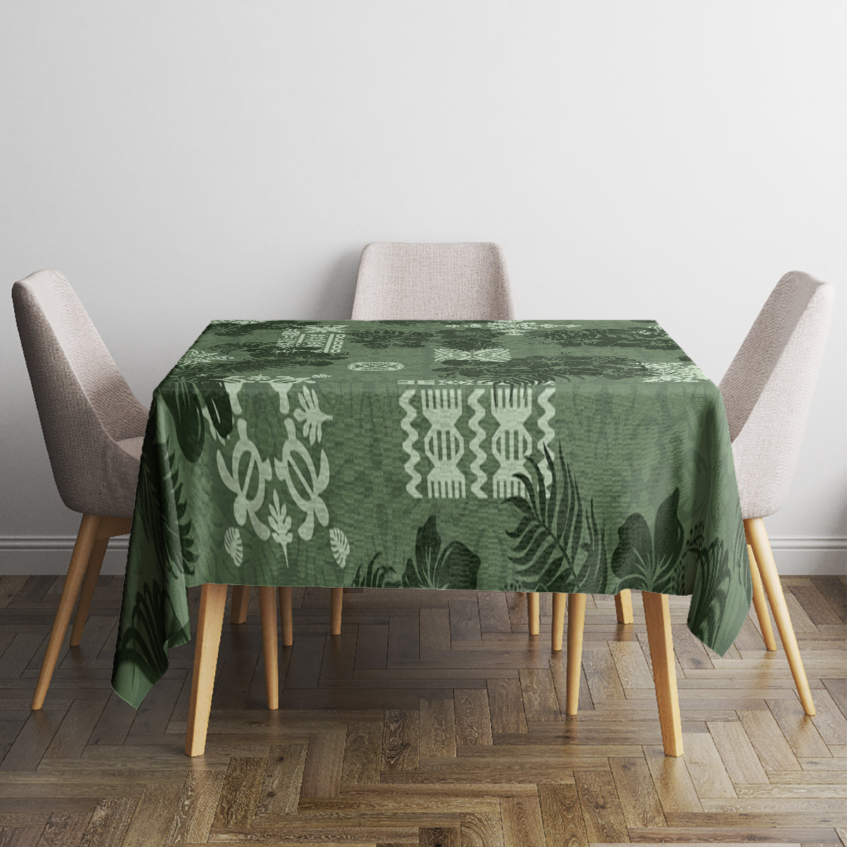 Hawaii Tapa Tablecloth Hibiscus Mix Hawaiian Quilt Patches - Sage Green LT7 - Polynesian Pride