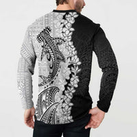 Polynesian Plumeria Lei Button Sweatshirt with Hammerhead Shark