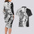 Polynesian Plumeria Lei Couples Matching Long Sleeve Bodycon Dress and Hawaiian Shirt with Hammerhead Shark