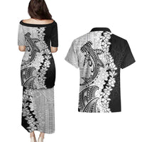 Polynesian Plumeria Lei Couples Matching Puletasi and Hawaiian Shirt with Hammerhead Shark