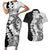 Polynesian Plumeria Lei Couples Matching Short Sleeve Bodycon Dress and Hawaiian Shirt with Hammerhead Shark