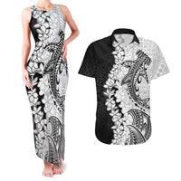 Polynesian Plumeria Lei Couples Matching Tank Maxi Dress and Hawaiian Shirt with Hammerhead Shark