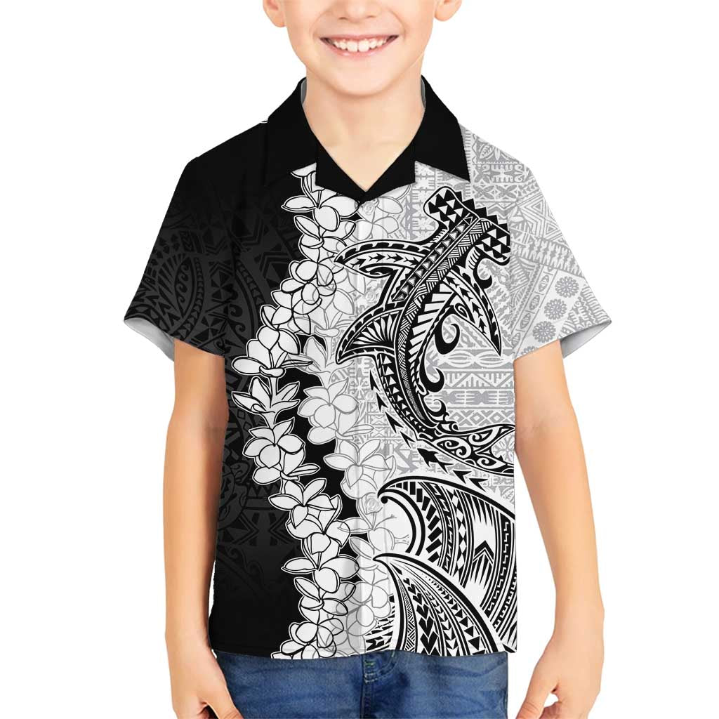 Polynesian Plumeria Lei Family Matching Puletasi and Hawaiian Shirt with Hammerhead Shark