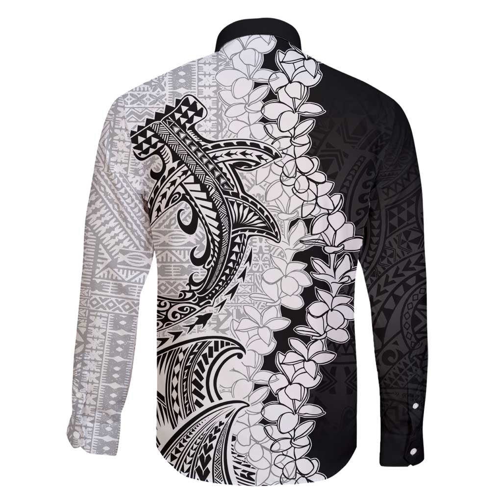 Polynesian Plumeria Lei Family Matching Tank Maxi Dress and Hawaiian Shirt with Hammerhead Shark