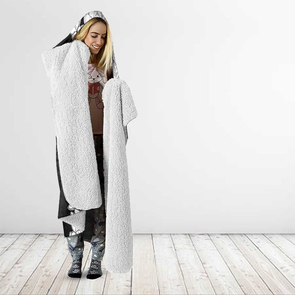 Polynesian Plumeria Lei Hooded Blanket with Hammerhead Shark