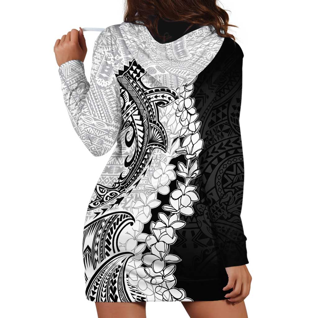 Polynesian Plumeria Lei Hoodie Dress with Hammerhead Shark