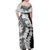 Polynesian Plumeria Lei Off Shoulder Maxi Dress with Hammerhead Shark