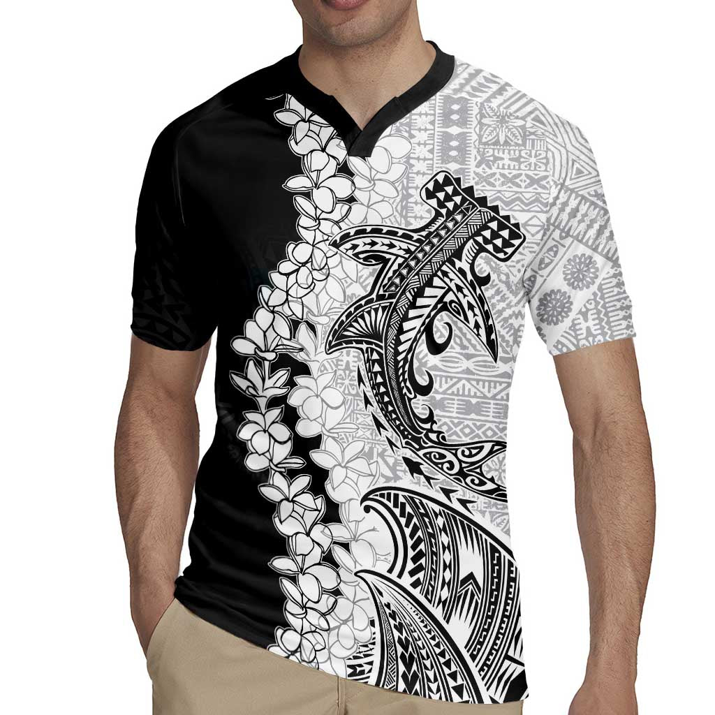 Polynesian Plumeria Lei Rugby Jersey with Hammerhead Shark