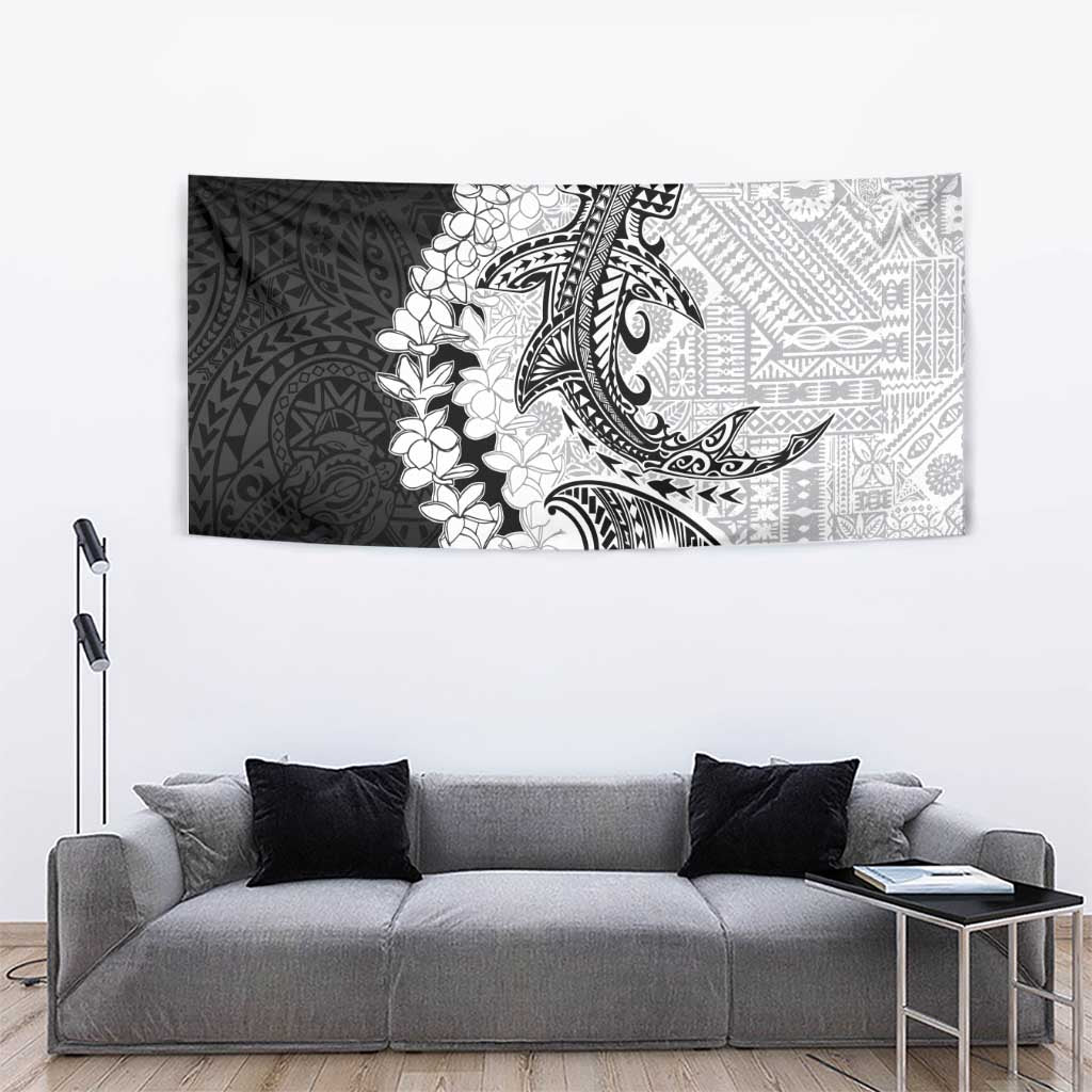 Polynesian Plumeria Lei Tapestry with Hammerhead Shark