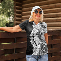 Polynesian Plumeria Lei Women Polo Shirt with Hammerhead Shark