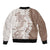 Polynesian Beige Plumeria Lei Bomber Jacket with Hammerhead Shark