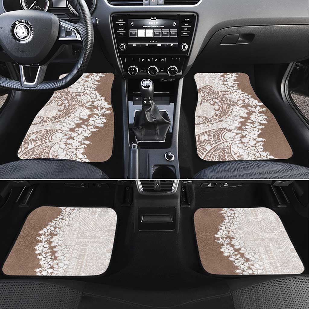 Polynesian Beige Plumeria Lei Car Mats with Hammerhead Shark