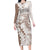 Polynesian Beige Plumeria Lei Family Matching Long Sleeve Bodycon Dress and Hawaiian Shirt with Hammerhead Shark