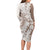 Polynesian Beige Plumeria Lei Family Matching Long Sleeve Bodycon Dress and Hawaiian Shirt with Hammerhead Shark