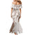 Polynesian Beige Plumeria Lei Family Matching Mermaid Dress and Hawaiian Shirt with Hammerhead Shark